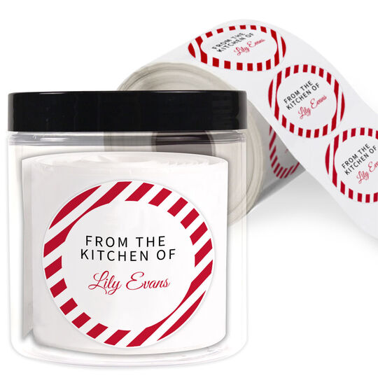 Candy Cane Stripes Round Gift Stickers in a Jar
